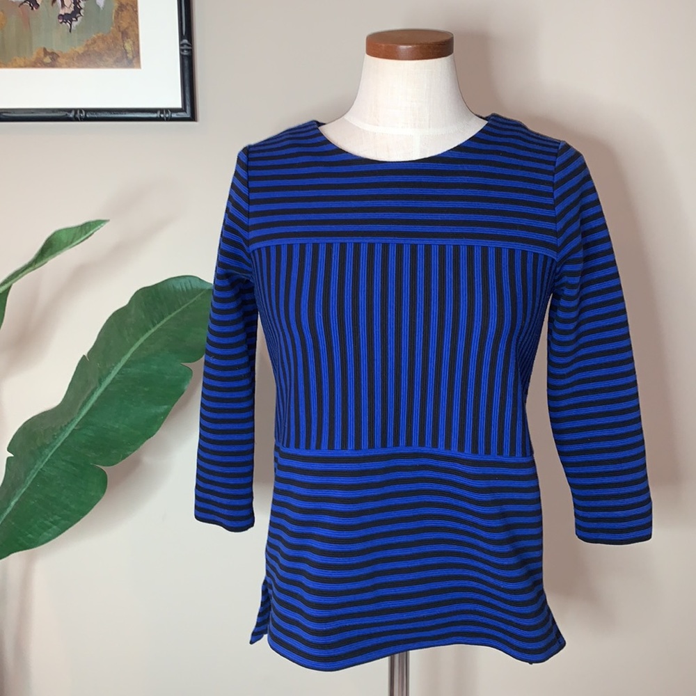 Madewell Gallerist Ponte Striped 3/4 Sleeve Top, Royal Blue & Black, Zip Back, S